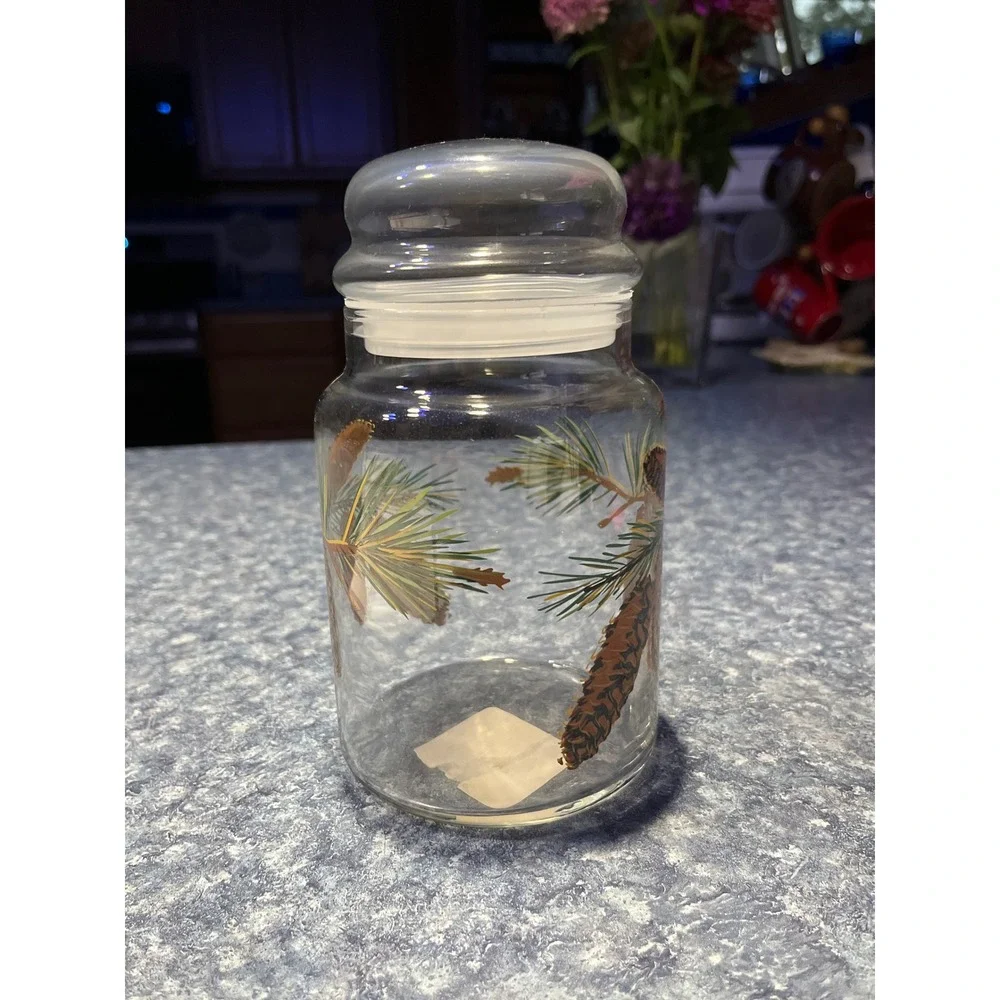 Libbey Glass Pinecone Canister Jar with Lid Rustic Evergreen Woodland Decor USA